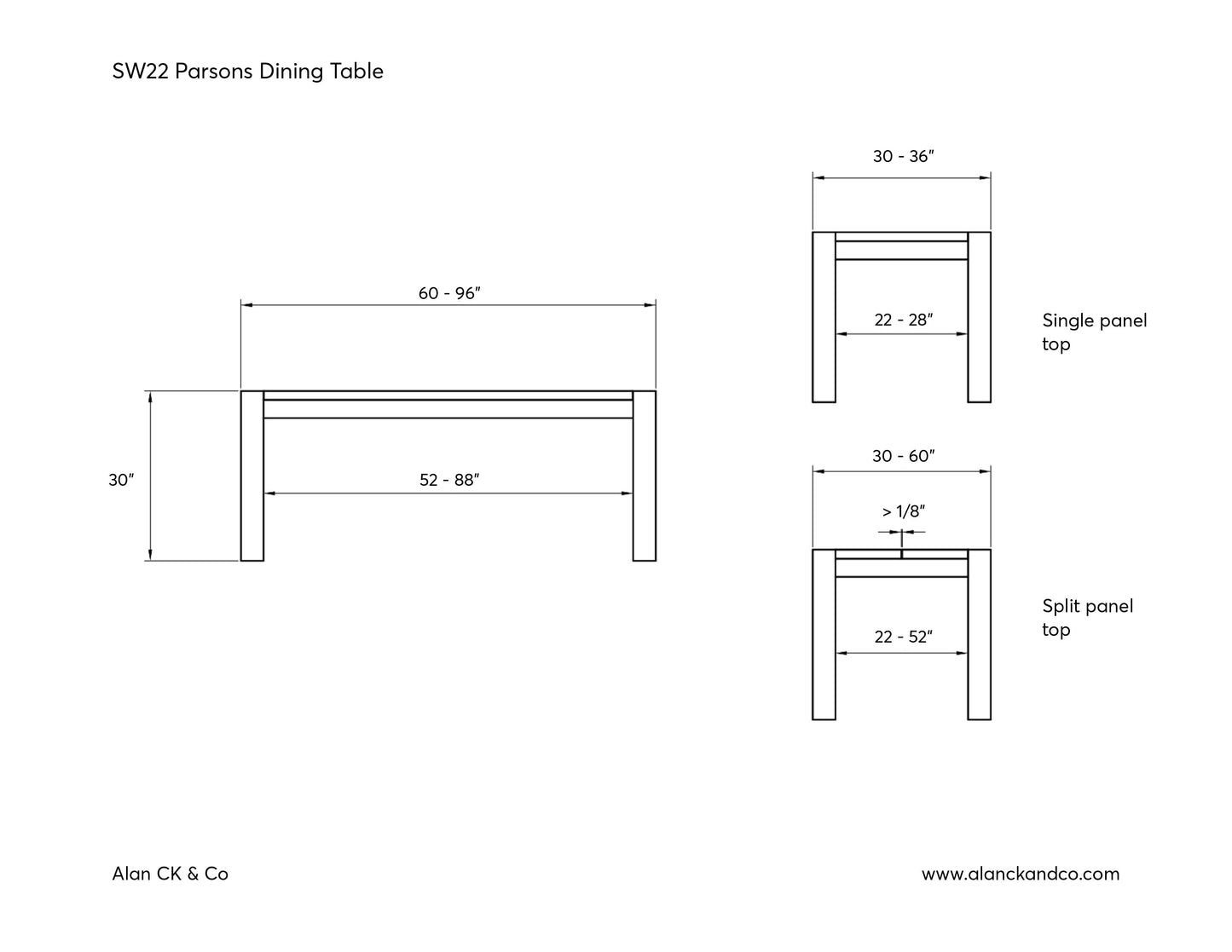 Dining Table | Parsons | Solid White Oak