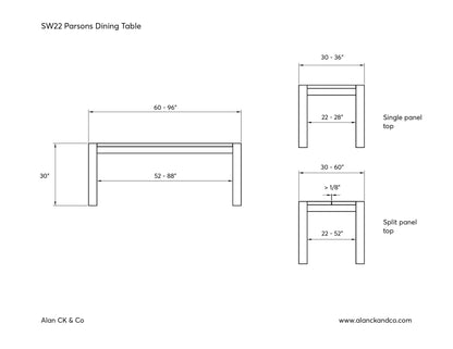 Dining Table | Parsons | Solid White Oak